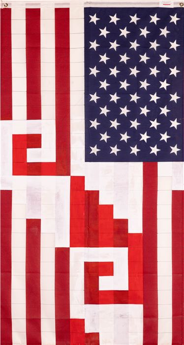 Hüicho! Estamos Unidos, Acrylic on Polyester and Cotton Flag, 60" x 36"