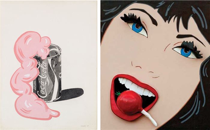 Marjorie Strider, Party, 1973. (left) Girl with a Radish, 1963. (right)