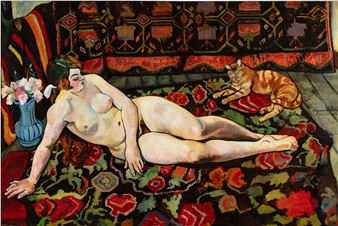 Nu au chat couché sur une draperie Nu au chat couché sur une draperie